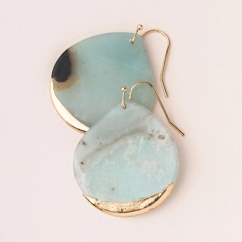 Elegant art earrings-Amazonite & Gold - Stone Dipped Teardrop Earrings