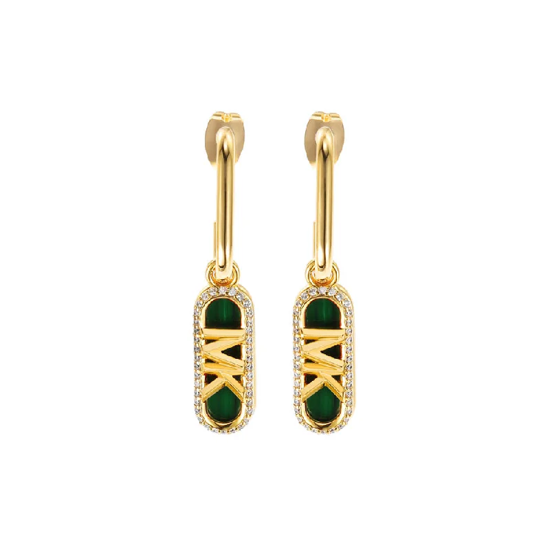 Ripple inlay rings-Michael Kors 14ct Yellow Gold Plated Brass Malachite Acetate Empire Charm Drop Earring