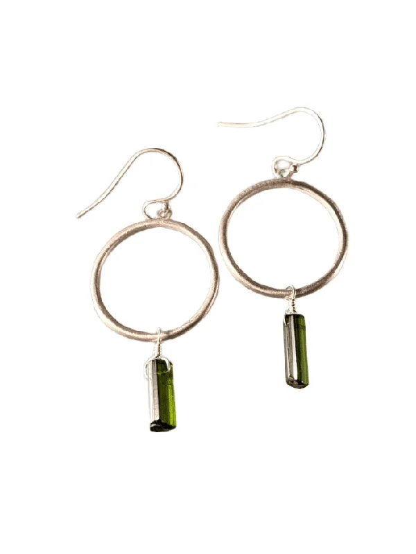 Etched disc earrings-Sterling Circle and Chrome Diopside Drop Earrings