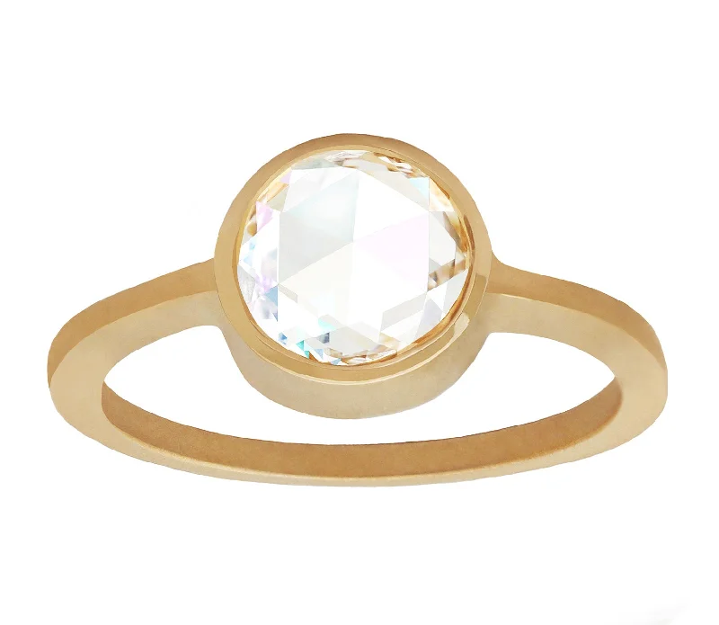 Orbit birthstone rings-1 Carat Round Rose-cut White Diamond Bezel Ring