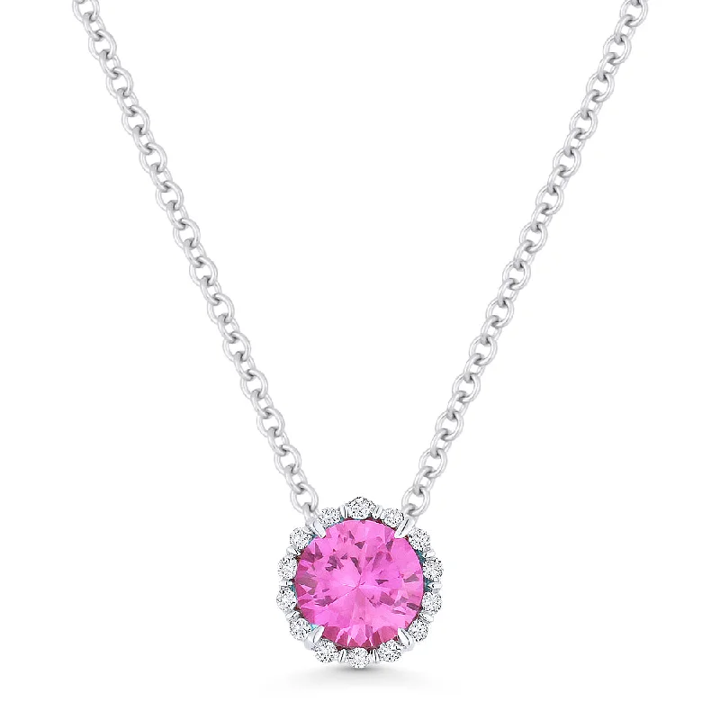 Rosebud flower necklaces-0.71Ct Pink Sapphire 16"pendant Necklace In 14K White Gold