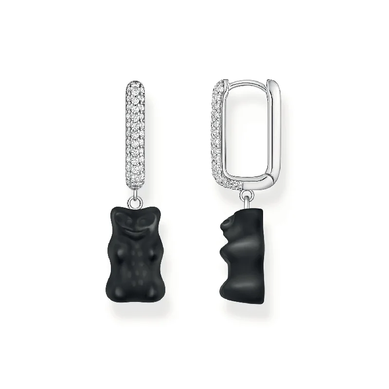 Rope loop rings-Thomas Sabo Sterling Silver Haribo Cubic Zirconia Black Bear Hoop Single Earring