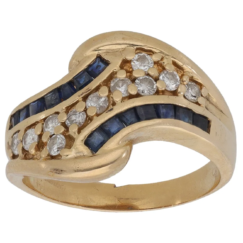 Ripple theme rings-14ct Gold Sapphire & 0.22ct Diamond Dress/Cocktail Ring Size M