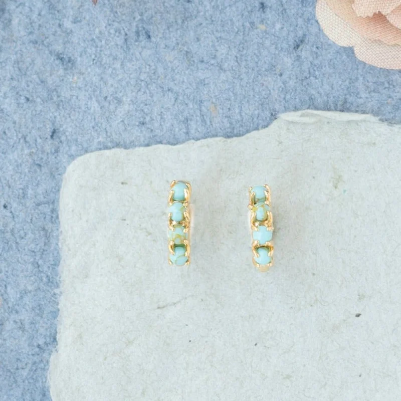 Ripple motif earrings-Turquoise Stone Huggy Hoop Earring