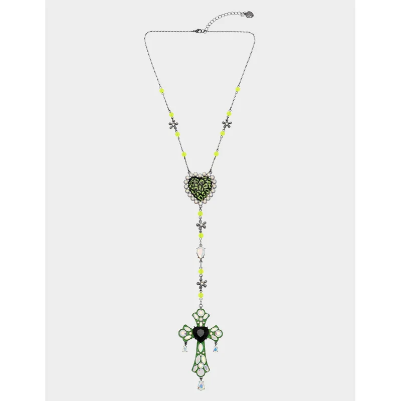 Elf wing necklaces-Ghoul Friends Cross Y Necklace Green