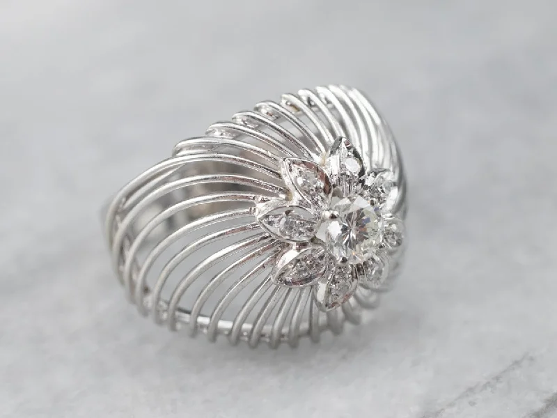 Fine form rings-Diamond White Gold Openwork Statement Ring