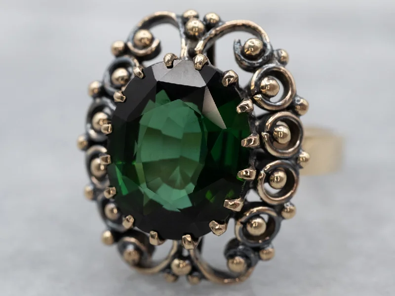 Neat modern rings-Ornate Green Tourmaline Cocktail Ring