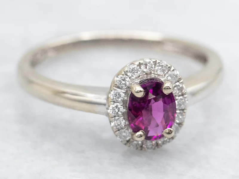 Firm band rings-Rhodolite Garnet and Diamond Halo Ring