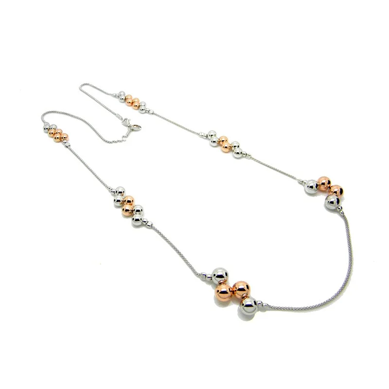 Bold gem necklaces-STERLING SILVER & ROSE GOLD PLATED GRADUATED BOLAS POPCORN 64CM NECKLET