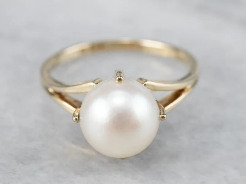 Fine pearl rings-Pearl Gold Solitaire Ring