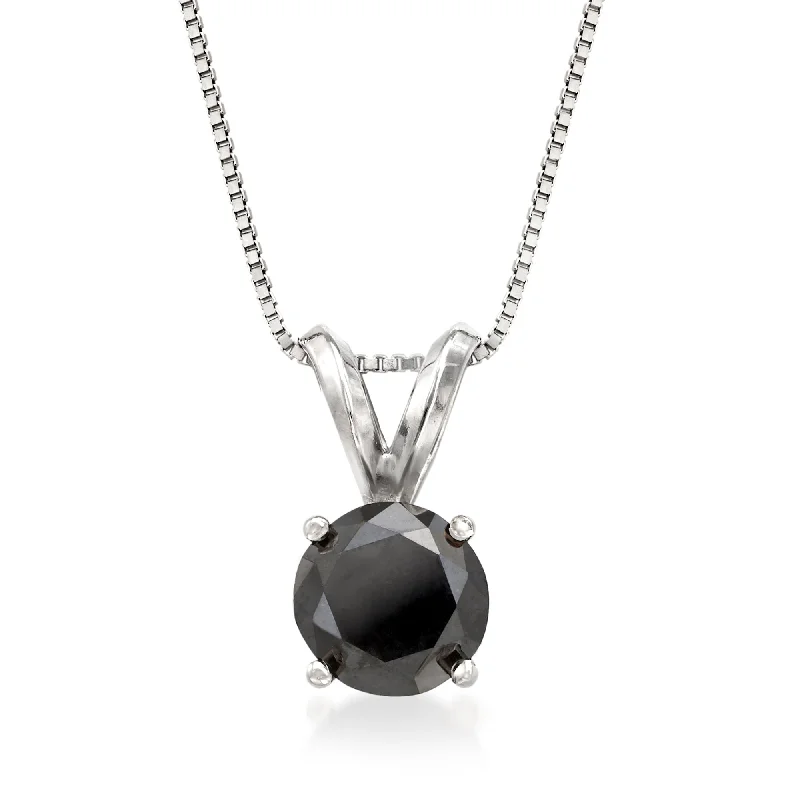 Shiny pearl necklaces-Ross-Simons Black Diamond Solitaire Necklace in 14kt White Gold