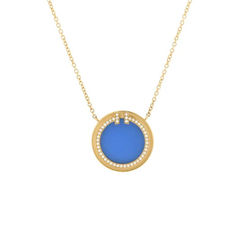 Curved gem necklaces-T Circle Pendant Necklace 18K Yellow Gold with Agate and Diamonds Large