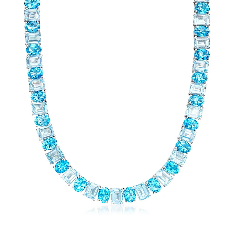 Fiber fringe necklaces-Ross-Simons Swiss and Sky Blue Topaz Necklace in Sterling Silver