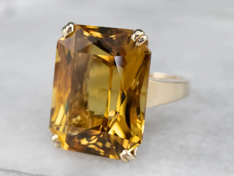 Peridot solitaire rings-Fantastic Vintage Citrine Cocktail Ring