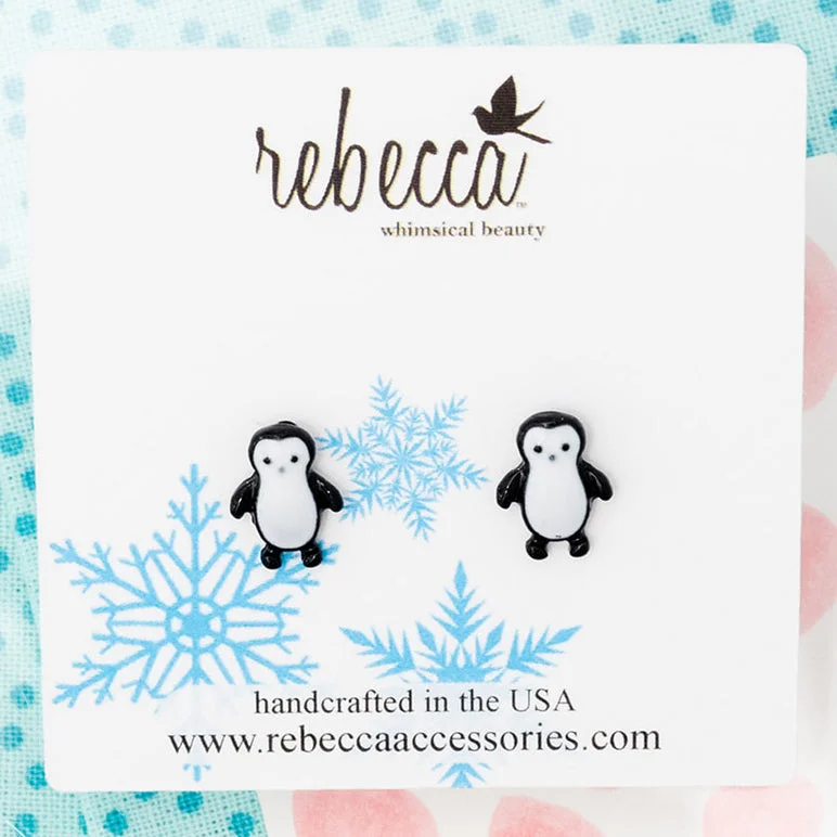 Elegant design earrings-Penguin Enamel Children's Post Earring