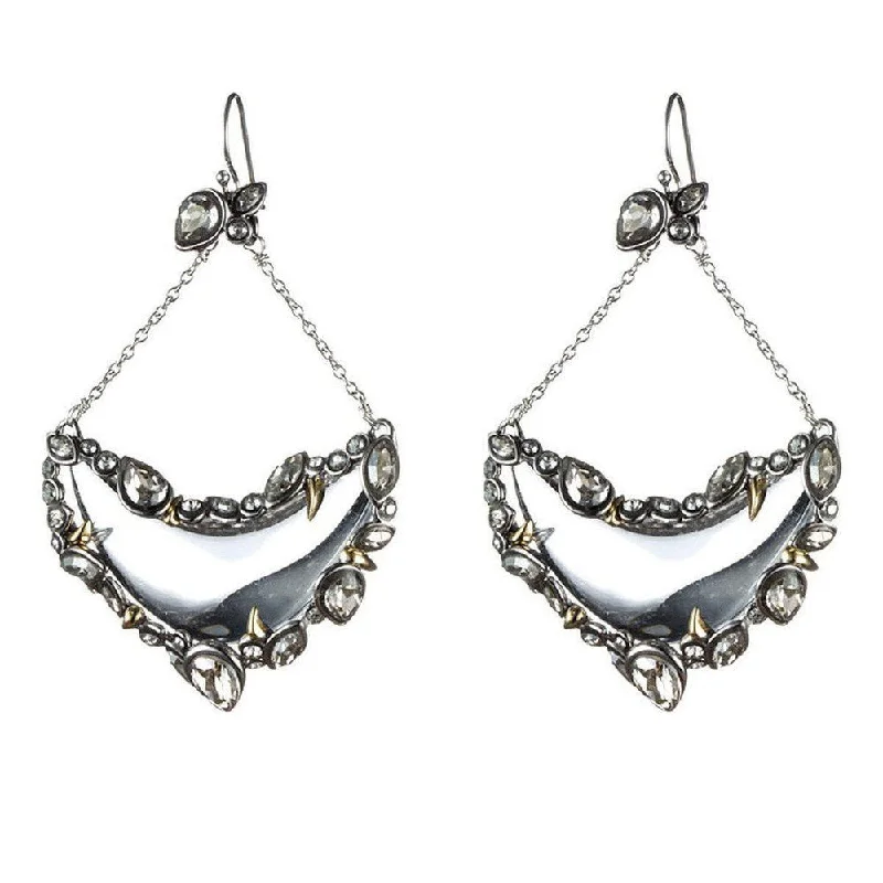 Fine hoop earrings-Crystal Framed Suspended Crescent Earrings