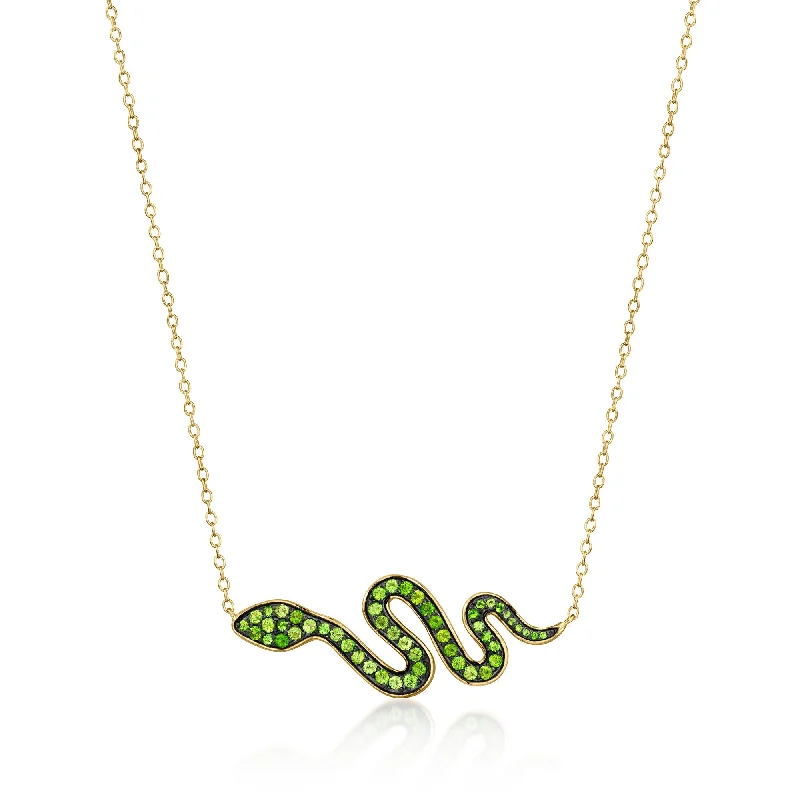 Strand cord necklaces-Ross-Simons Chrome Diopside Snake Necklace in 18kt Gold Over Sterling