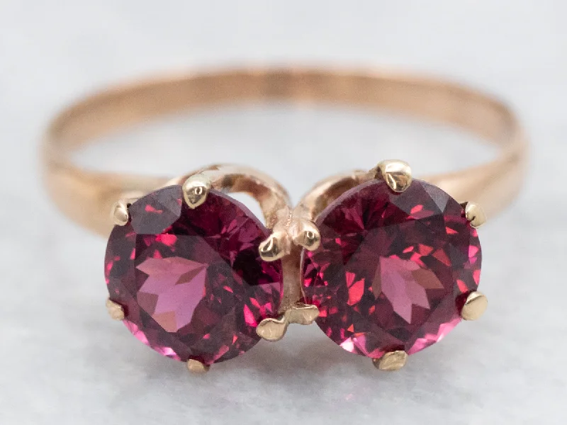 Orbit birthstone rings-Antique Rose Gold Double Rhodolite Garnet Ring