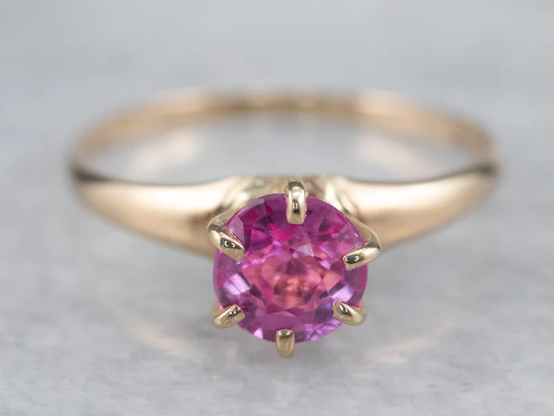 Fine clay rings-Pink Sapphire Solitaire Ring in Yellow Gold