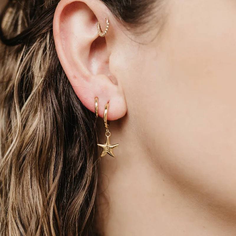 Reef knot earrings-Golden Starfish Earring Stack