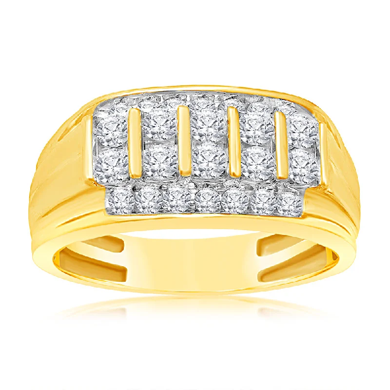 Multi-stone rings-Luminesce Lab Grown 1 Carat Diamond Gents Ring in 9ct Yellow Gold