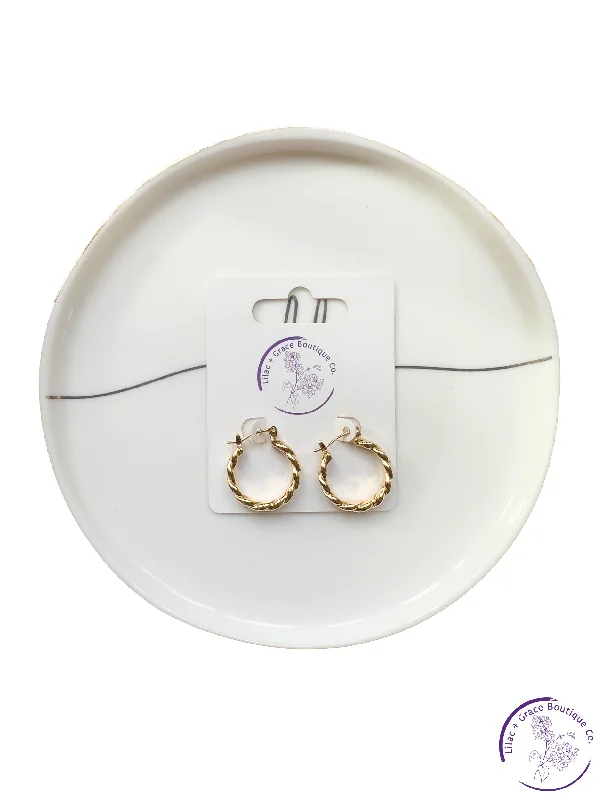 Fine clay earrings-Small Braided Gold Hoops