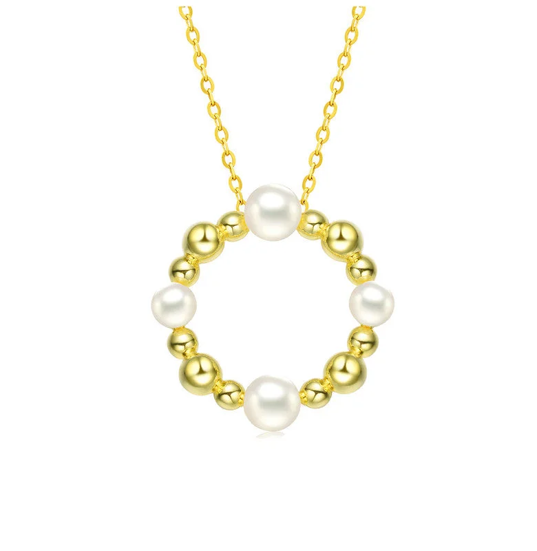 Full weave necklaces-Sterling Silver 14k Gold Plated 4-5MM freshwater Pearl Round Pendant Necklace