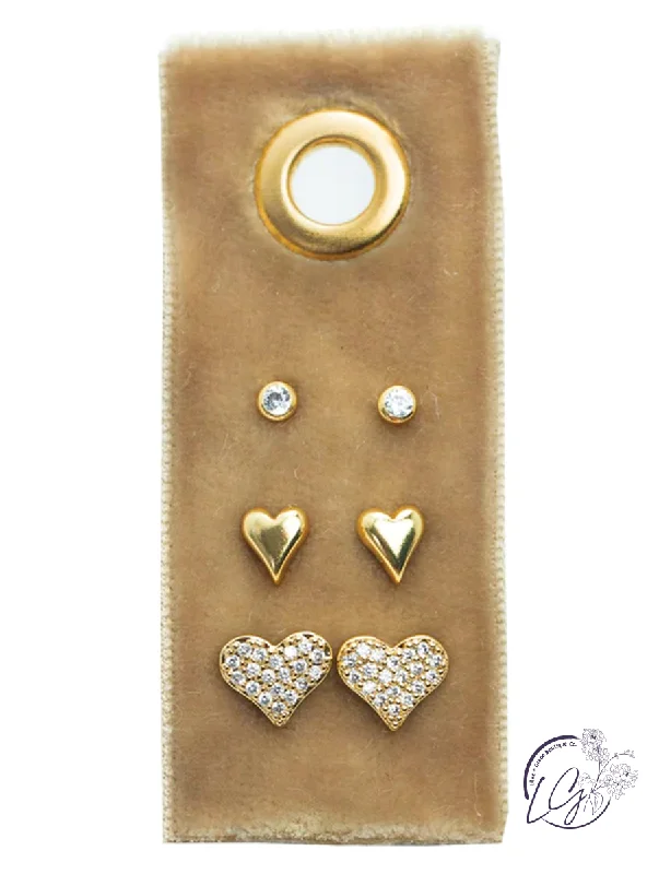 Thick hoop earrings-Heart Velvet Stud Gift Set