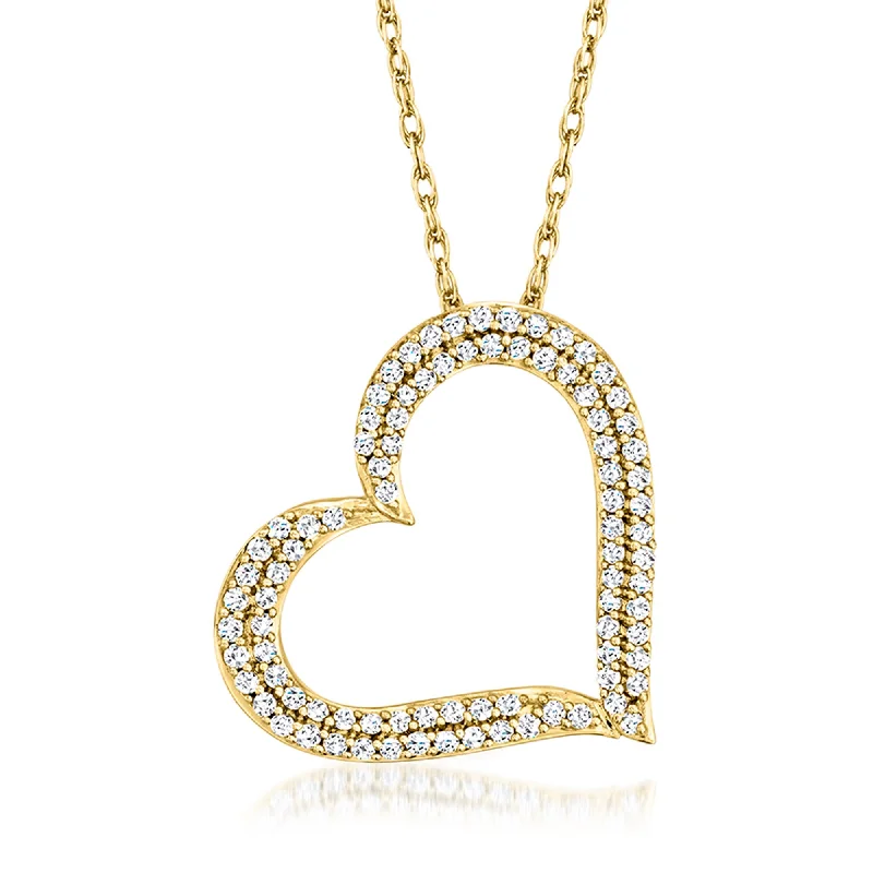 Light beaded necklaces-Ross-Simons Diamond Heart Pendant Necklace in 18kt Gold Over Sterling