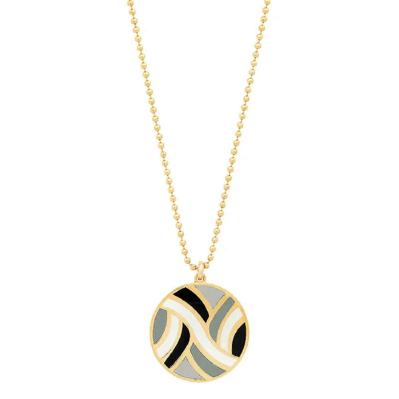 Web choker necklaces-Women's Large Round Enameled "swirl" Pendant Necklace In Vermeil/neutrals