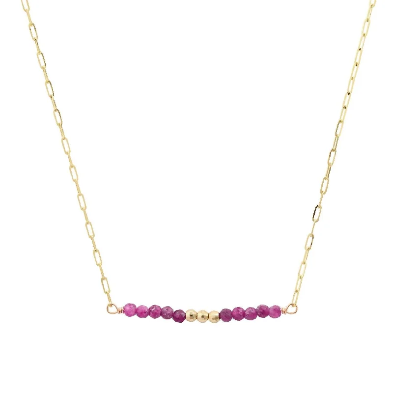 Full weave necklaces-Women's Mini Healing Gem Bar Necklace In Gold/ruby