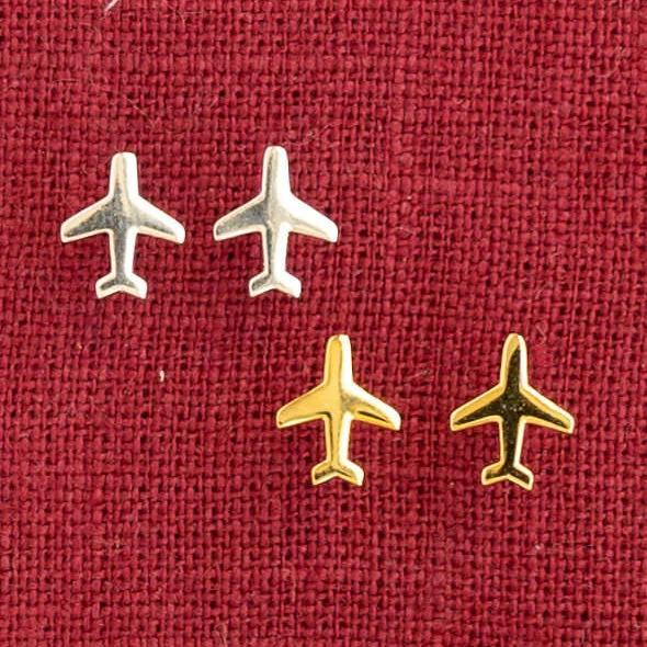 Blended metal earrings-Airplane Mini Post Stud Earring Aviation Plane