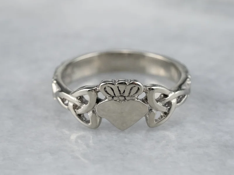 Gothic style rings-White Gold Claddagh Celtic Knot Ring