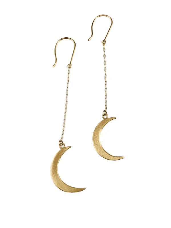 Light bead earrings-14K Gold Crescent Moon Earrings