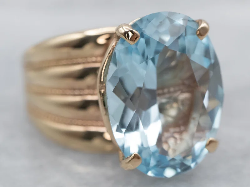 Clustered stone rings-Gold Blue Topaz Cocktail Ring