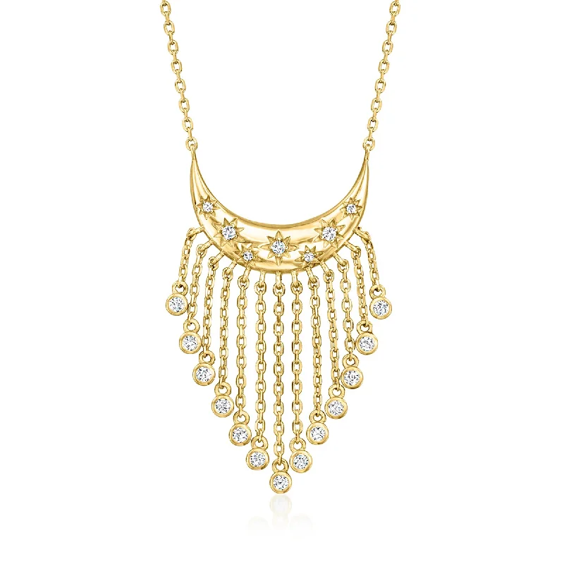 Fine diamond necklaces-Ross-Simons Italian CZ Moon Drop Necklace in 18kt Gold Over Sterling