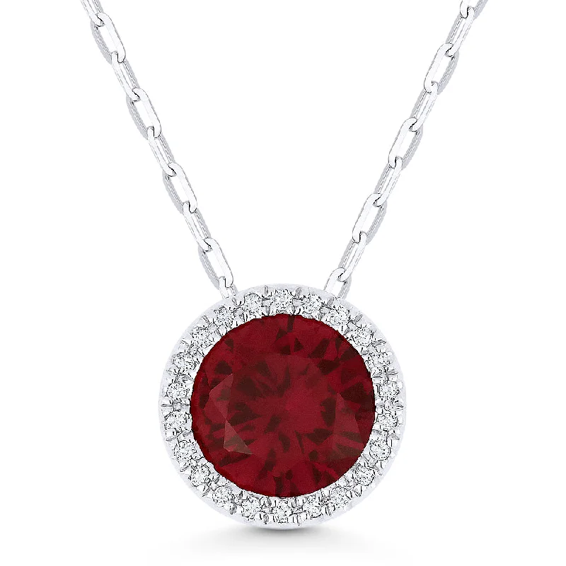 Firm clasp necklaces-1.75Ct Created Ruby 16"pendant Necklace In 14K White Gold