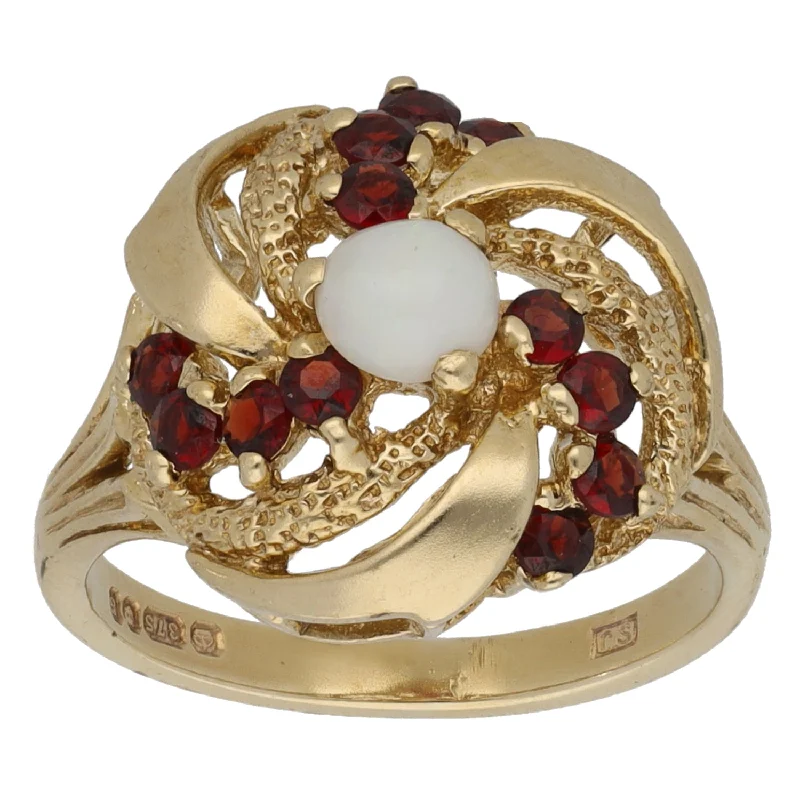 Stacked design rings-9ct Gold Opal & Garnet Dress/Cocktail Ring Size M