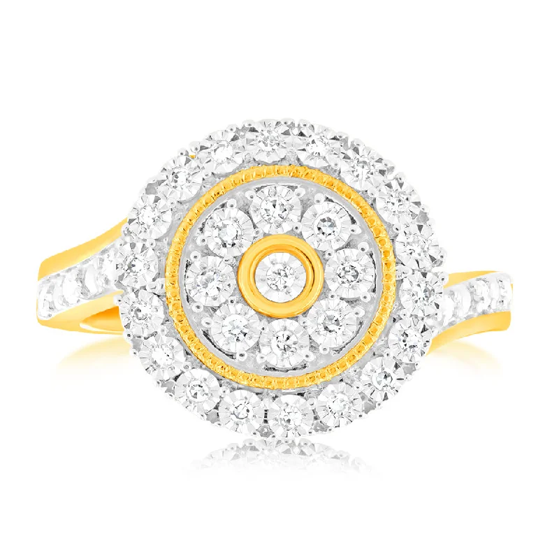 Slim stack rings-9ct Yellow Gold Luminesce Lab Grown Cluster Ring with 35 Brilliant Diamonds