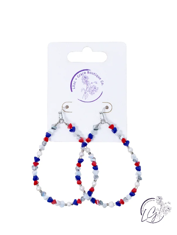 Subtle drop earrings-Patriotic Beaded Teardrop Earring