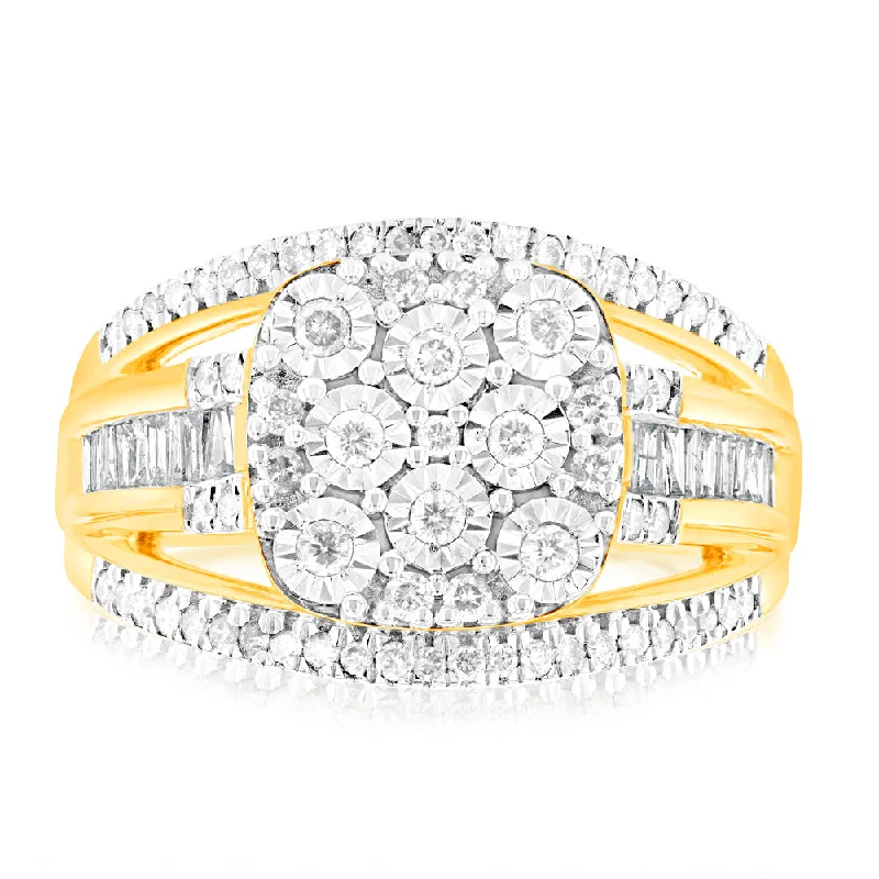 Fine form rings-9ct Yellow Gold 1/2 Carat Diamond Big Look Dress Ring