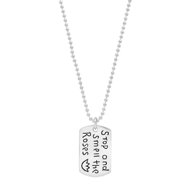 Pale wood necklaces-Women's Sterling "resolutions We Can All Keep" Dogtags Max Necklace In Stop And Smell The Roses