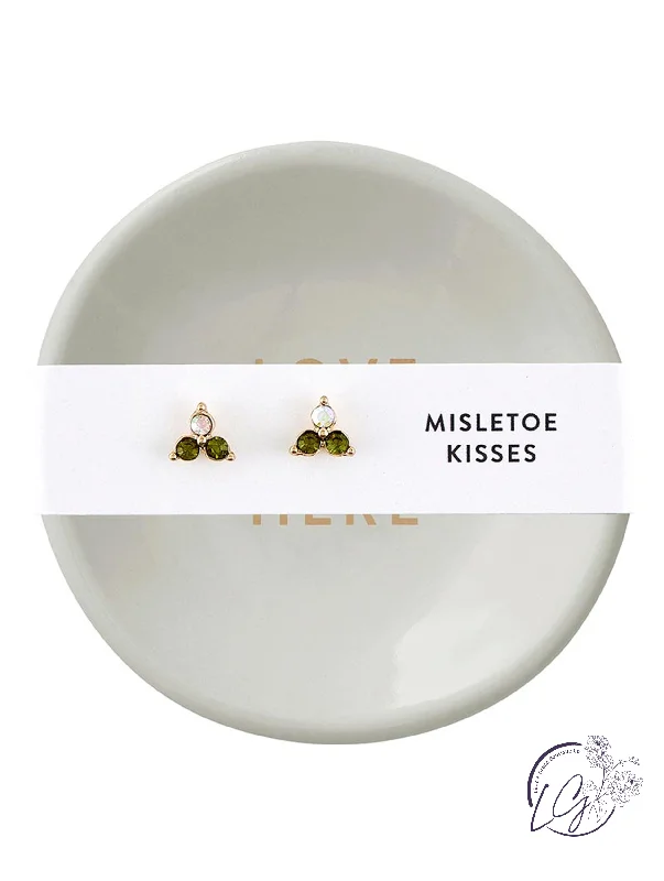 Fine threader earrings-Holiday Stud Earrings & Trinket Tray Sets - Mistletoe Kiss