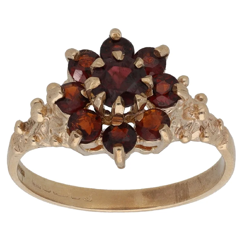 Slim rose rings-9ct Gold Garnet Cluster Ring Size M