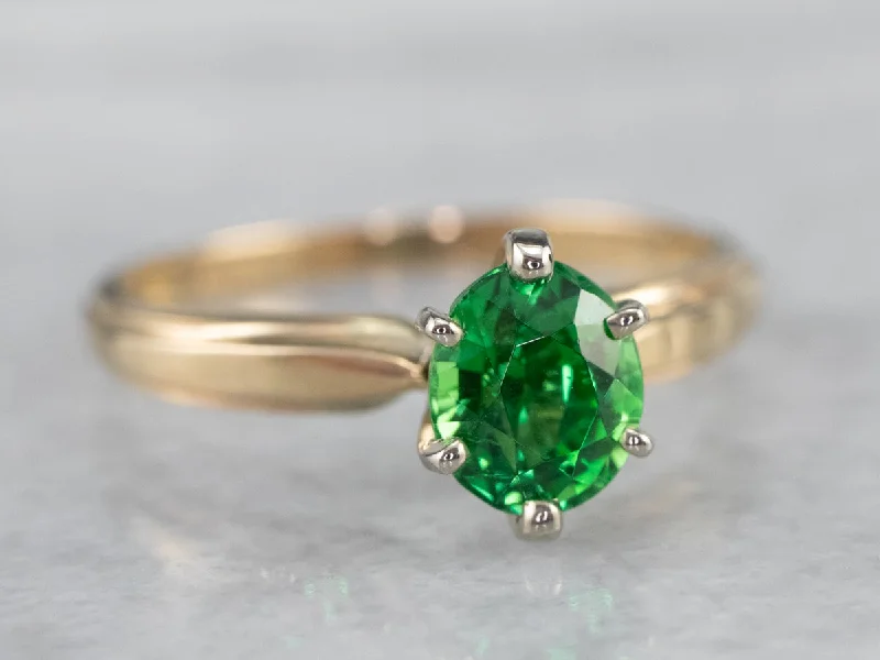 Goshenite cut rings-Vintage Gold Tsavorite Garnet Ring