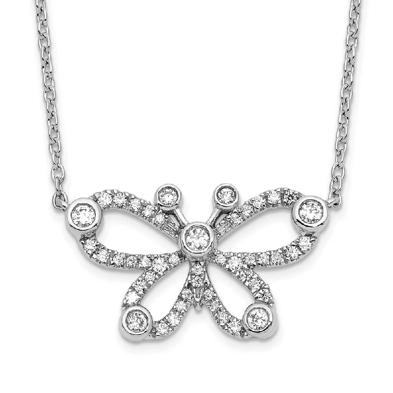 Curled knot necklaces-14K White Gold 1/4 Ct Lab Grown Diamond Butterfly Pendant Necklace 18" Clarity VS, Color G-H