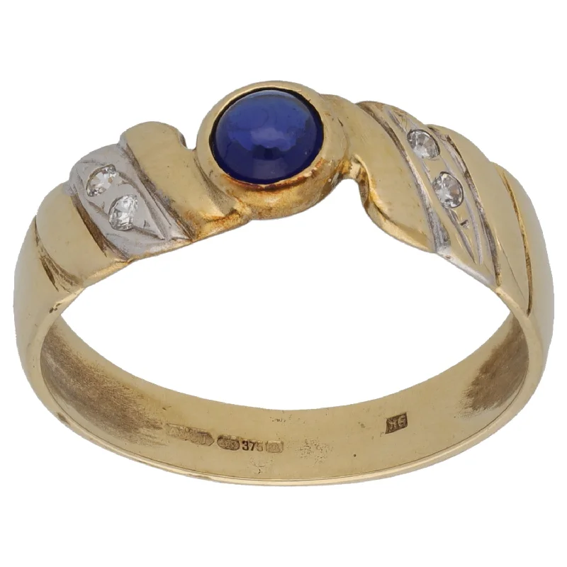 Dual blend rings-9ct Gold Cubic Zirconia & Sapphire Single Stone Ring with Accents Size P