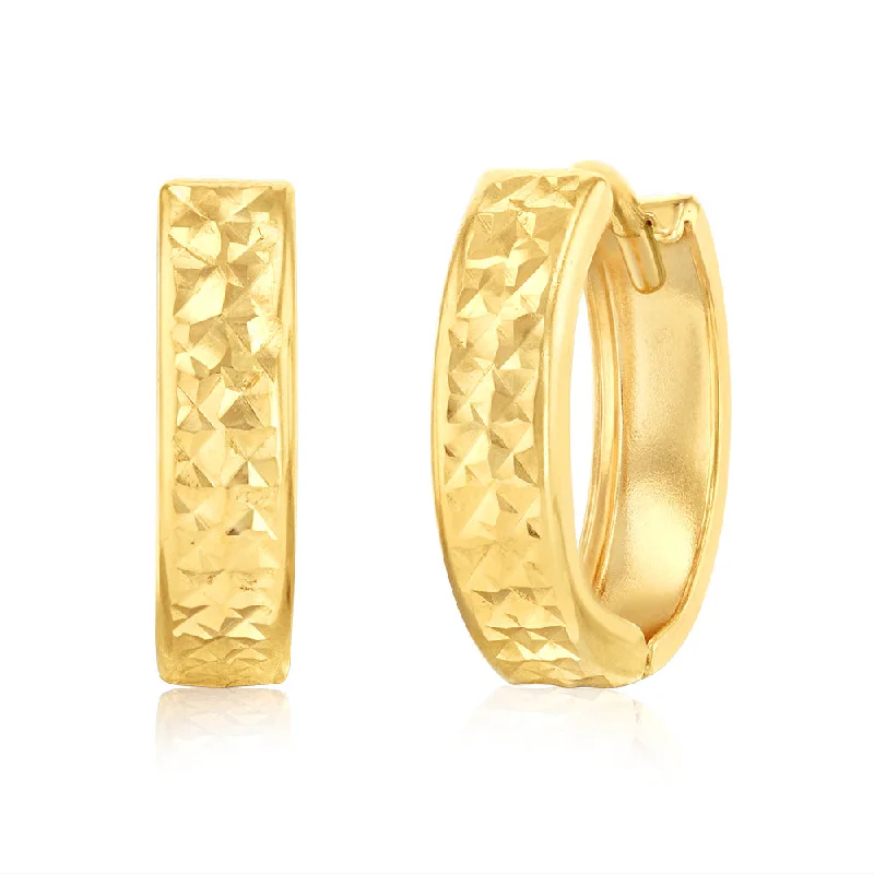 Clear diamond rings-9ct Yellow Gold Textured Fancy Hoop Earring