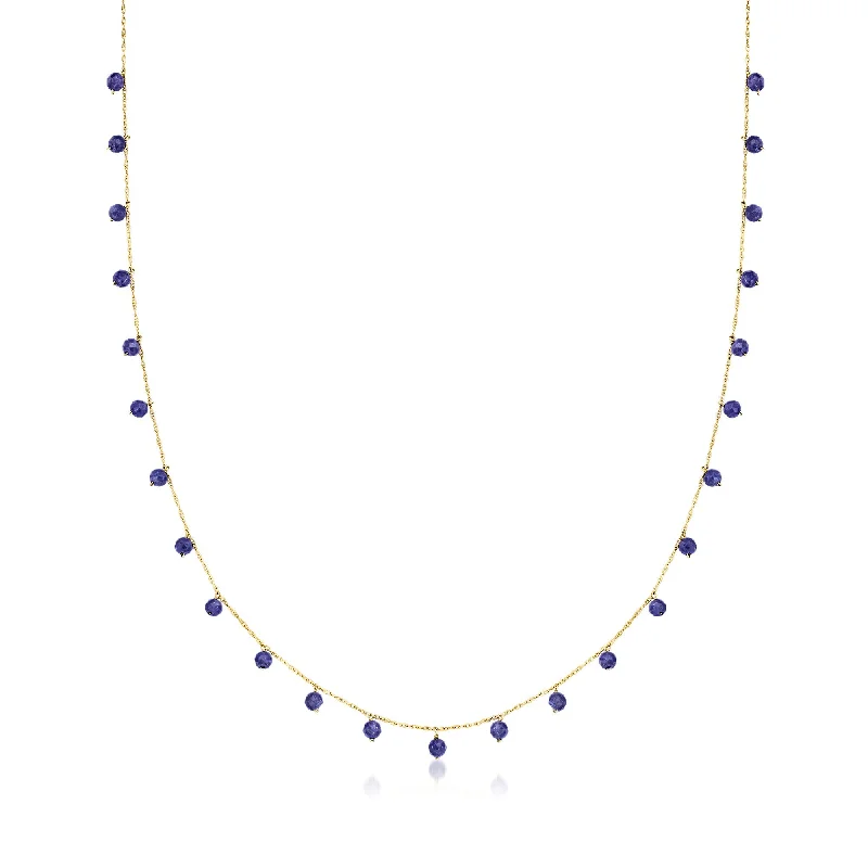 Eight-layer necklaces-Canaria Sapphire Bead Necklace in 10kt Yellow Gold