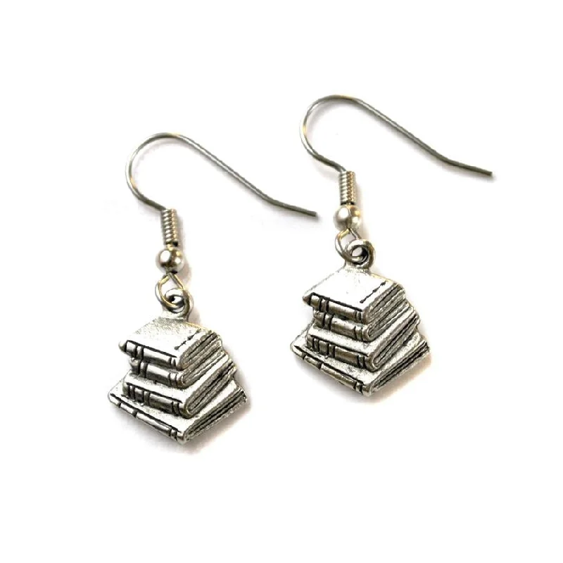 Light enamel earrings-Silver Book Stack Earrings